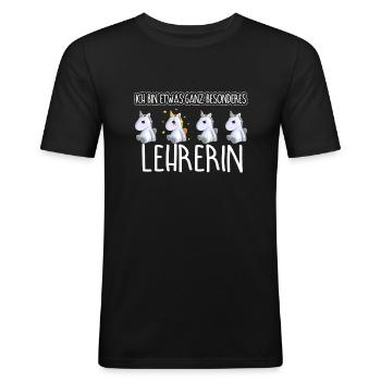 LEHRERIN - Toll - Männer Slim Fit T-Shirt - Schwarz - Vorne - Nik (191cm)