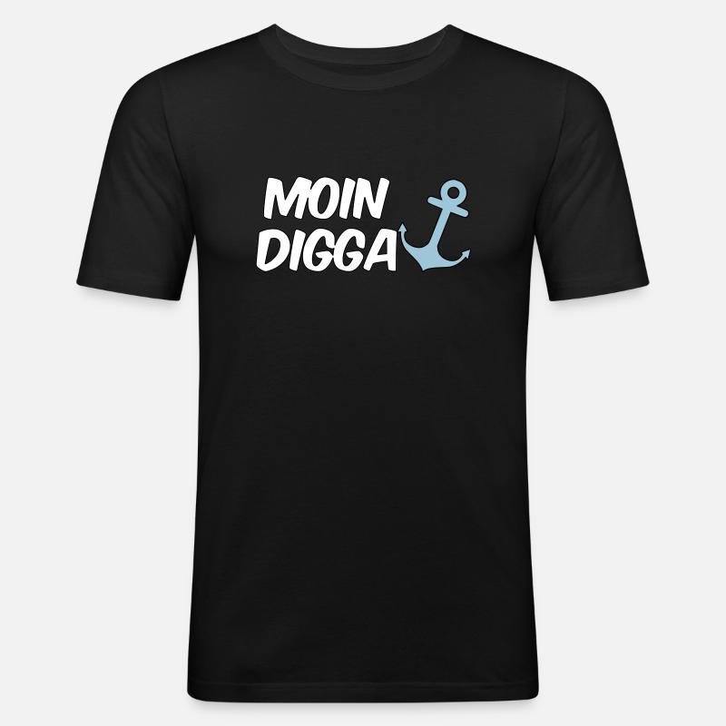 Moin Digga Hamburg - Männer Slim Fit T-Shirt - Schwarz