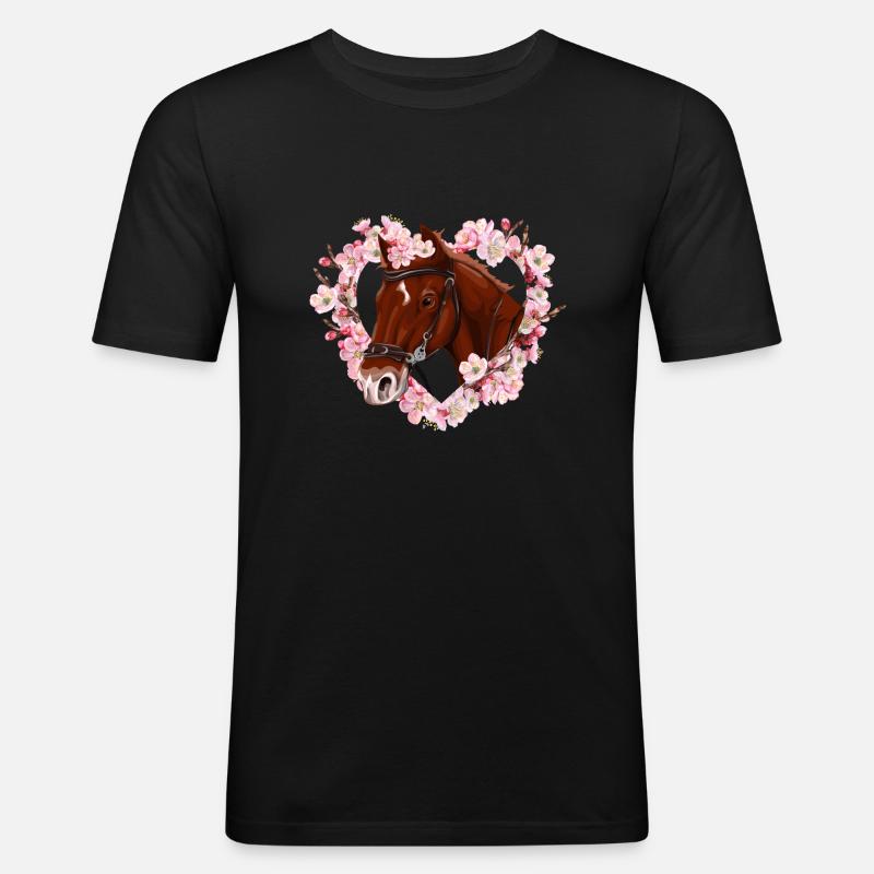 Pferd Süß Mit Blumenherz - Männer Slim Fit T-Shirt - Schwarz