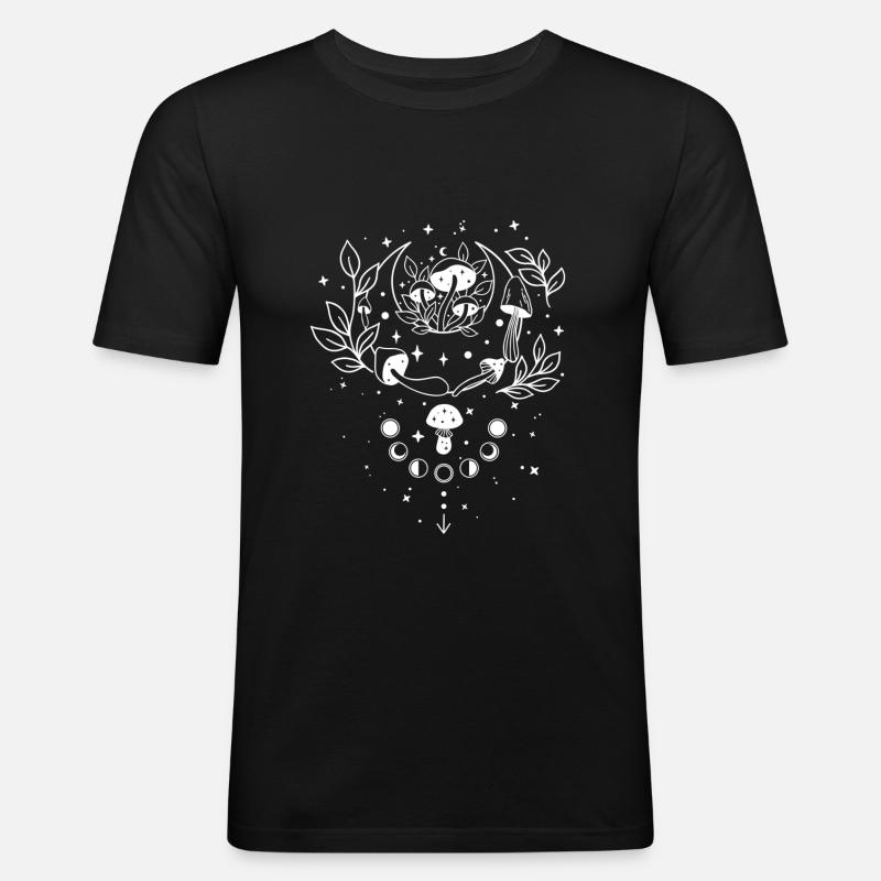 Sonne Mond und Pilze - Männer Slim Fit T-Shirt - Schwarz