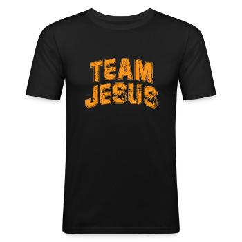 Team Jesus Orange Retro Vintage - Men's Slim Fit T-Shirt - black - Front - Nik (191cm)