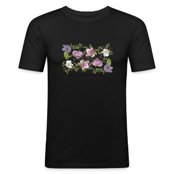 Orchideen drucken - Männer Slim Fit T-Shirt - Schwarz - Vorne - Nik (191cm)