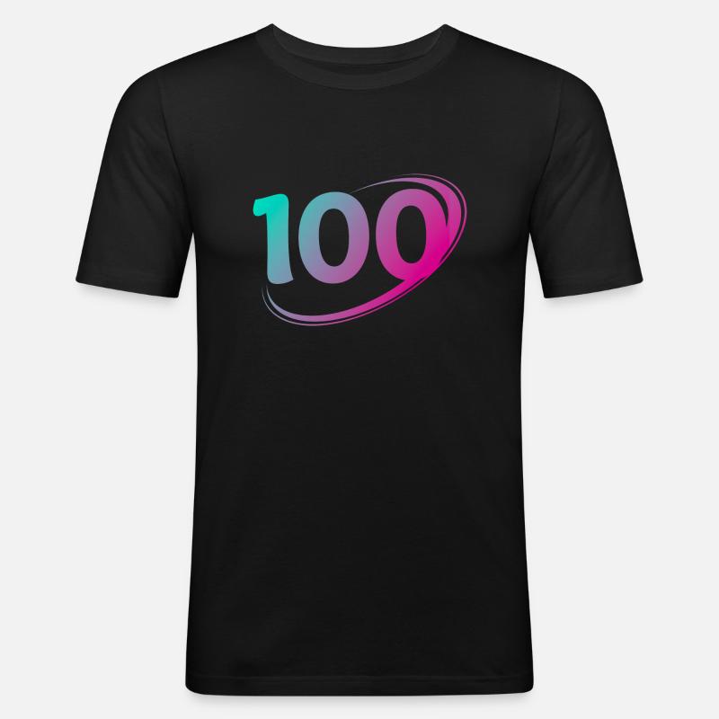 Nummer 100 Mehrfarbig - Männer Slim Fit T-Shirt - Schwarz