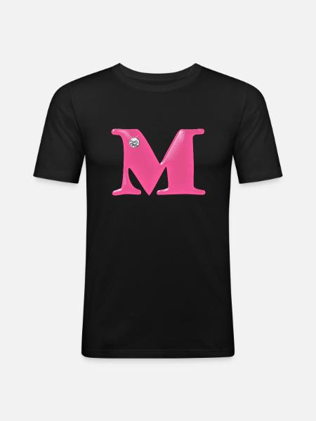 Buchstabe M Strasssteinchen - Männer Slim Fit T-Shirt - Schwarz