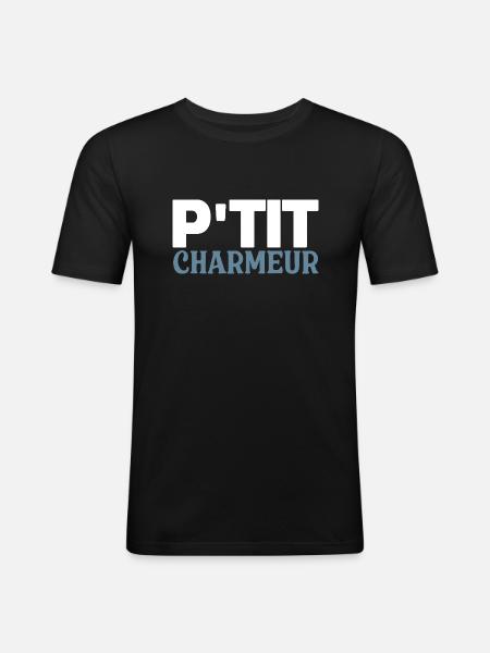 P'tit Charmeur - Bébé - Naissance - Enfant - T-shirt près du corps Homme - noir