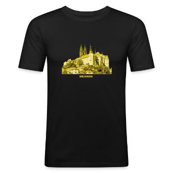 Meissen Burg Sachsen Porzellan Böttger Elbe Wein - Männer Slim Fit T-Shirt - Schwarz - Vorne - Nik (191cm)