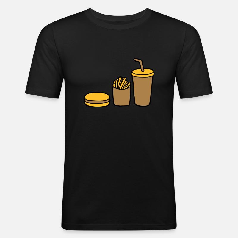 Burger Pommes Cola - Männer Slim Fit T-Shirt - Schwarz