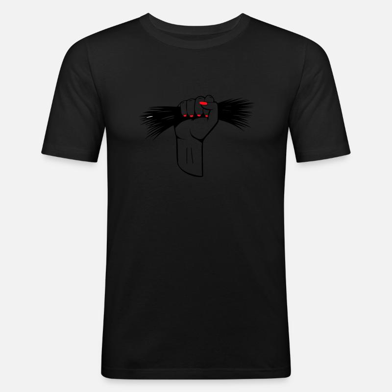 Iran Haare Faust - Outline - Männer Slim Fit T-Shirt - Schwarz