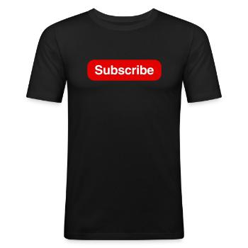 Subscribe - Männer Slim Fit T-Shirt - Schwarz - Vorne - Nik (191cm)