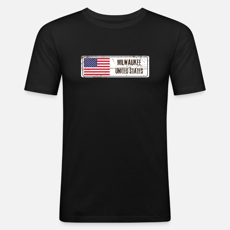 Milwaukee Drapeau des États-Unis - T-shirt près du corps Homme - noir