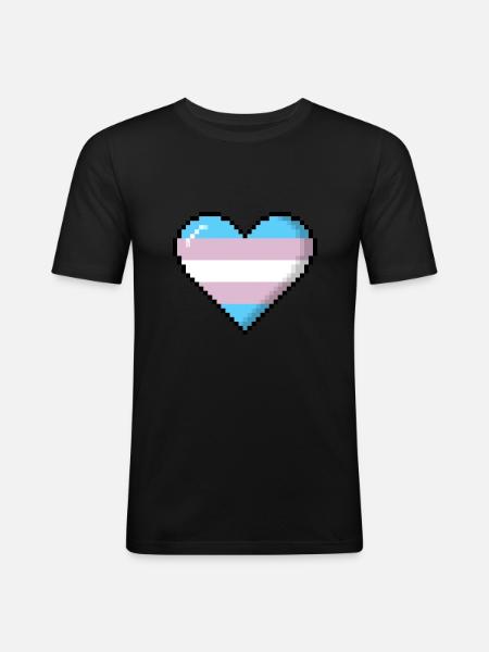 Transgender Pride 8Bit Pixel Heart - Men's Slim Fit T-Shirt - black