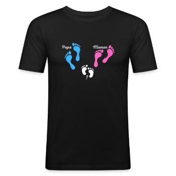 Papa maman bébé annonce grossesse naissance - T-shirt près du corps Homme - noir - Devant - Nik (191cm)