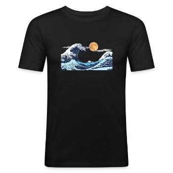 Kanagawa Waves Esthétique Art japonais Grande Vague - T-shirt près du corps Homme - noir - Devant - Nik (191cm)