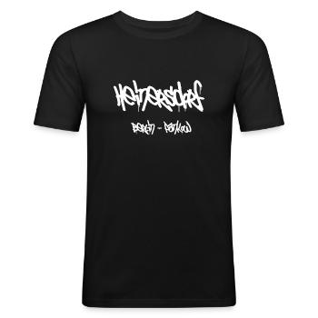 Heinersdorf - Pankow - Berlin Graffiti - Männer Slim Fit T-Shirt - Schwarz - Vorne - Nik (191cm)