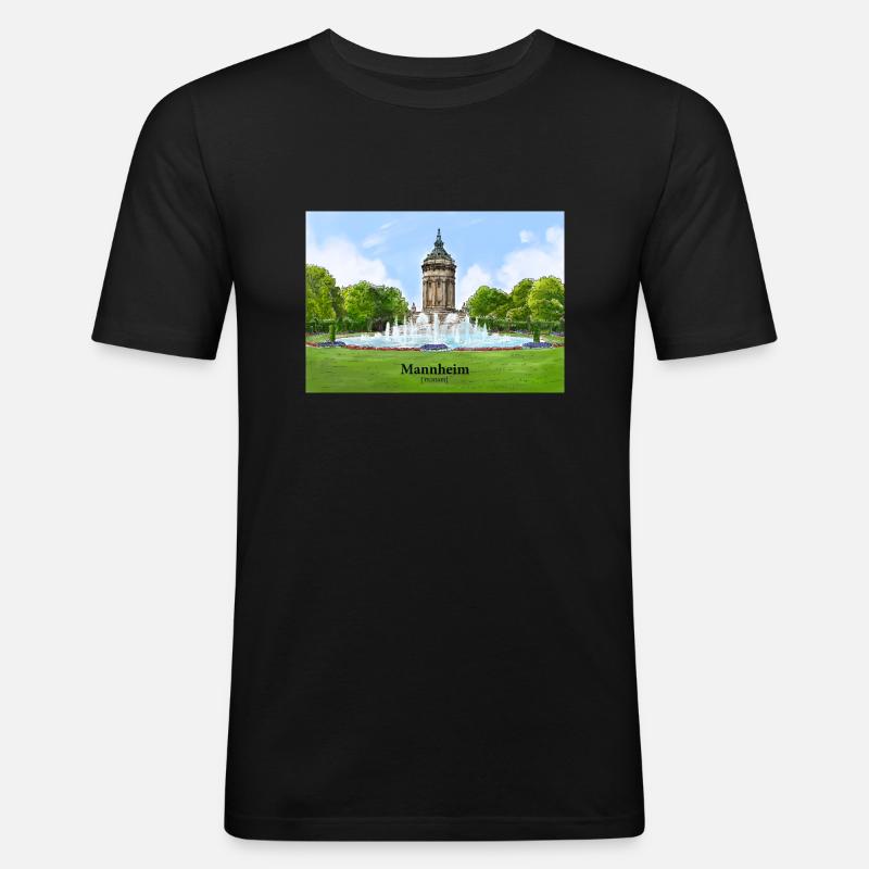 Wasserturm Mannheim Aquarell - Männer Slim Fit T-Shirt - Schwarz