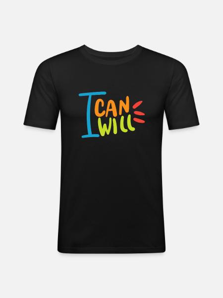 I will i can - Männer Slim Fit T-Shirt - Schwarz