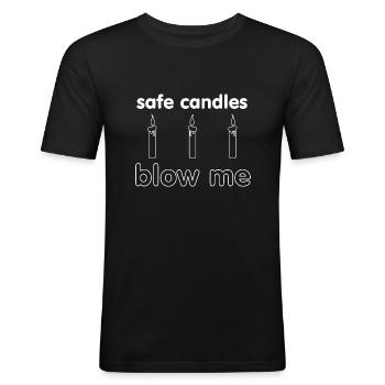 Safe Candles - Blow Me - Men's Slim Fit T-Shirt - black - Front - Nik (191cm)