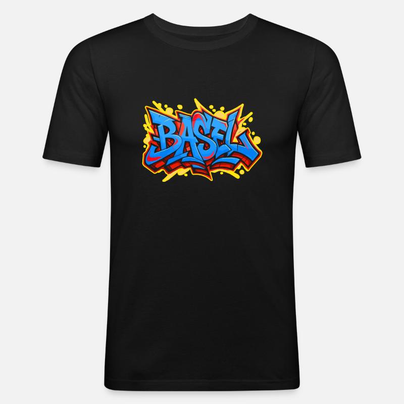 Basel Graffiti Ultra Style - Männer Slim Fit T-Shirt - Schwarz