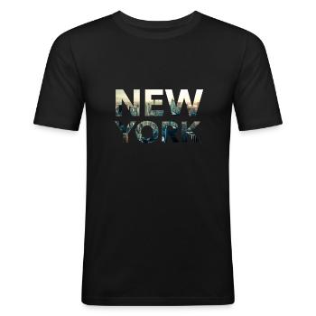 New York - Männer Slim Fit T-Shirt - Schwarz - Vorne - Nik (191cm)
