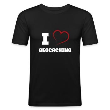 J'aime le geocaching - T-shirt près du corps Homme - noir - Devant - Nik (191cm)