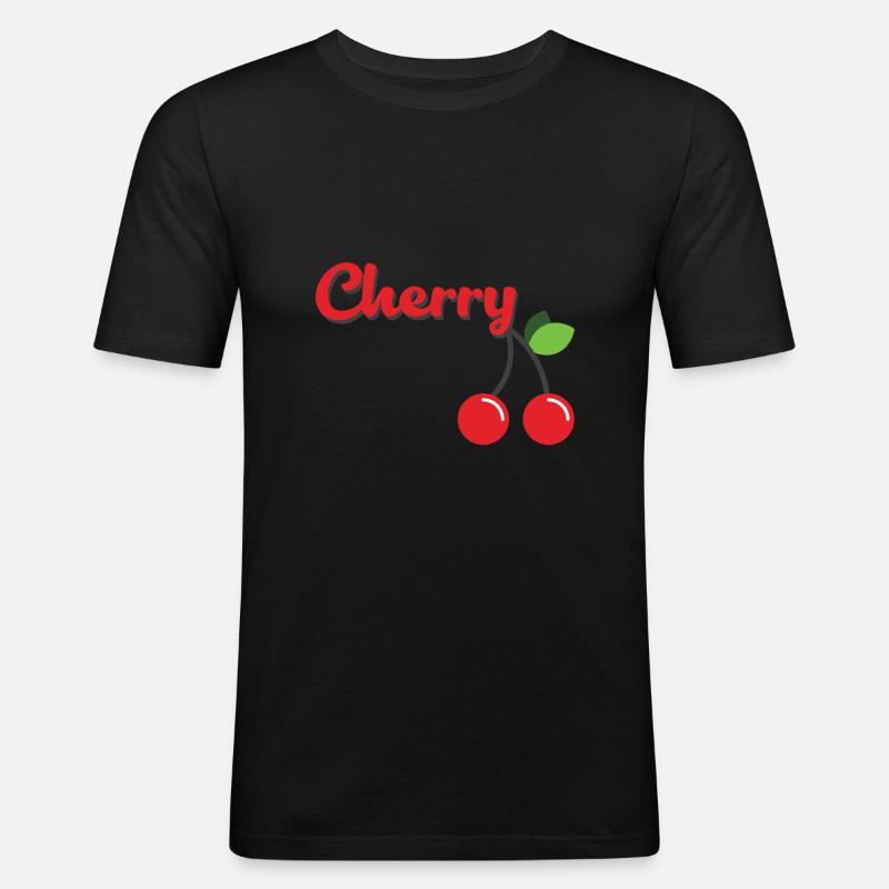 Kirsche - Männer Slim Fit T-Shirt - Schwarz