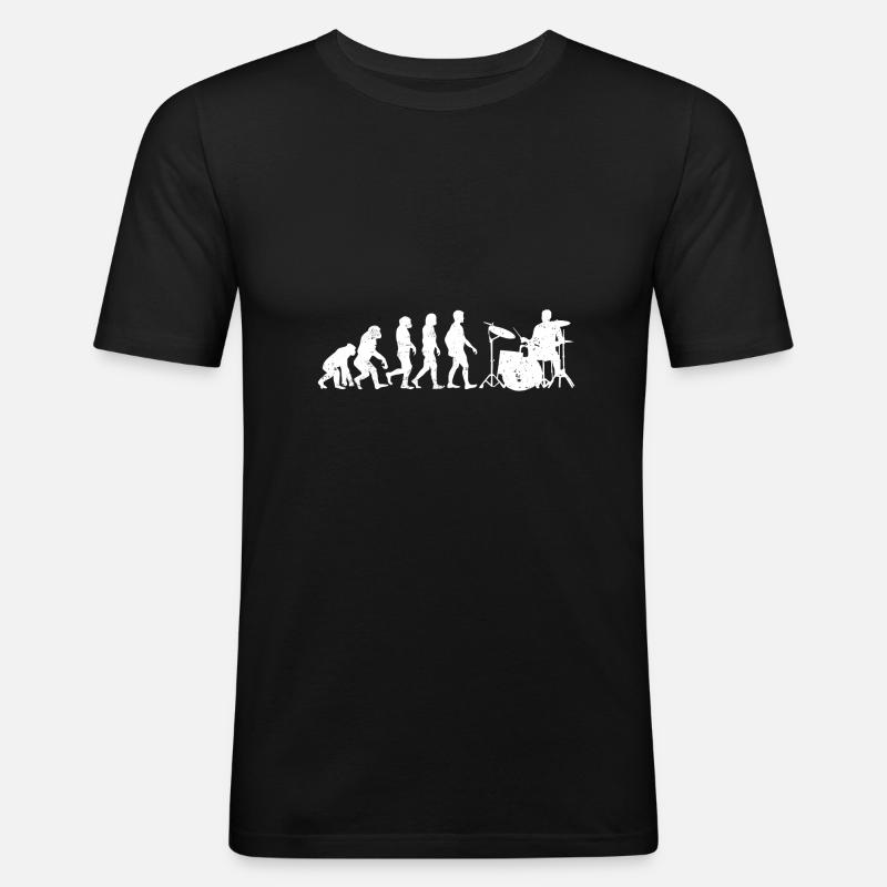 Evolution Drummer - Männer Slim Fit T-Shirt - Schwarz