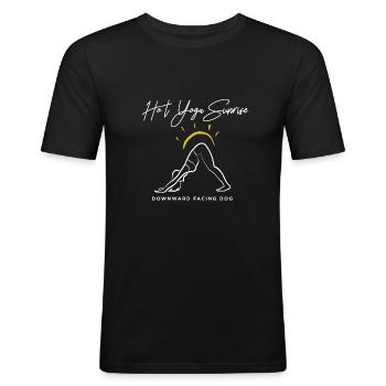 Herabschauender Hund, Hot Yoga, Geschenk, Idee - Männer Slim Fit T-Shirt - Schwarz - Vorne - Nik (191cm)