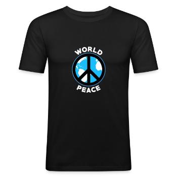 Frieden, Peace, Freiheit - Männer Slim Fit T-Shirt - Schwarz - Vorne - Nik (191cm)