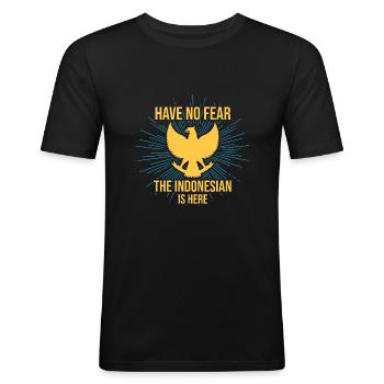 Indonesien - Männer Slim Fit T-Shirt - Schwarz - Vorne - Nik (191cm)