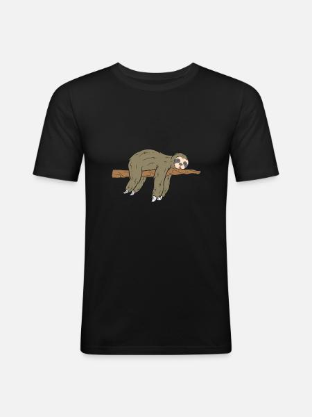 Faultier Faultiere Geschenk Sloth Ast - Männer Slim Fit T-Shirt - Schwarz