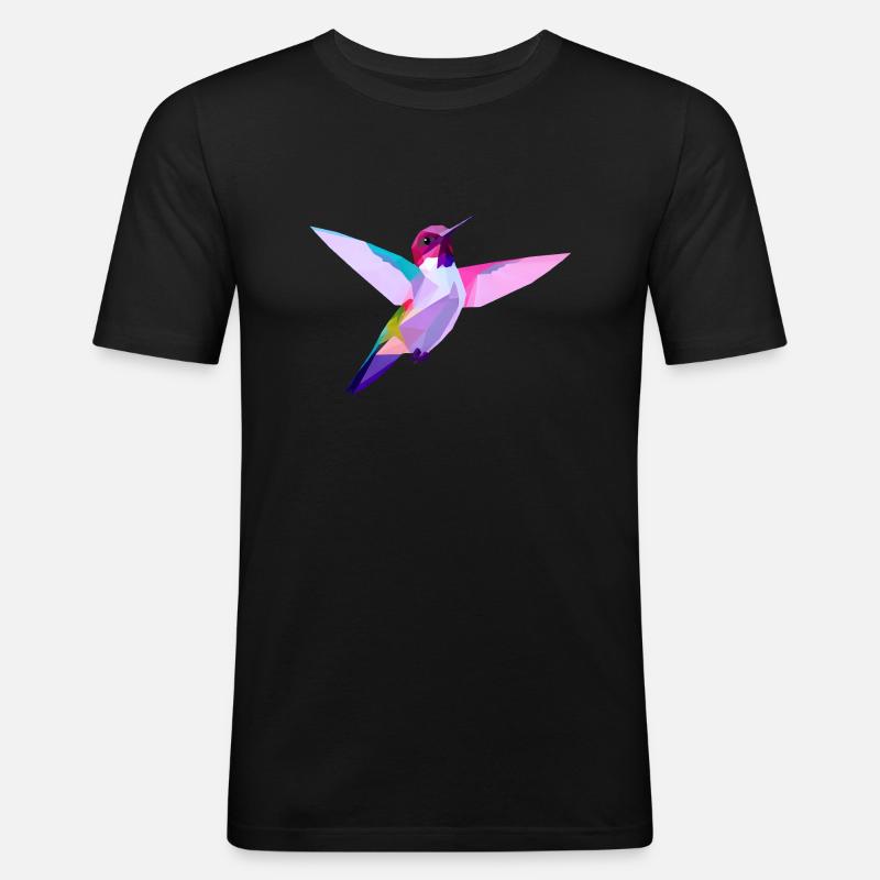 Lebendiger lilaköpfiger Vogel im Flug - Männer Slim Fit T-Shirt - Schwarz