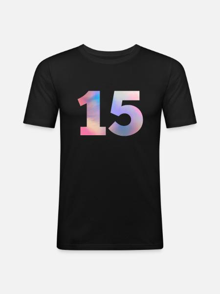 Bunte Zahl 15 - Männer Slim Fit T-Shirt - Schwarz