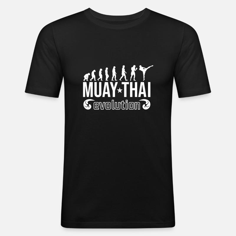 Muay Thai Evolution | Thaiboxen die Evolution - Männer Slim Fit T-Shirt - Schwarz