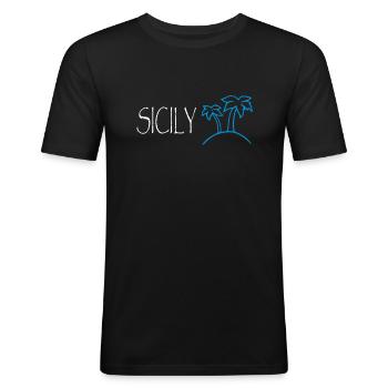 SICILE / SICILE / Sicilia - ISLANDE - T-shirt près du corps Homme - noir - Devant - Nik (191cm)
