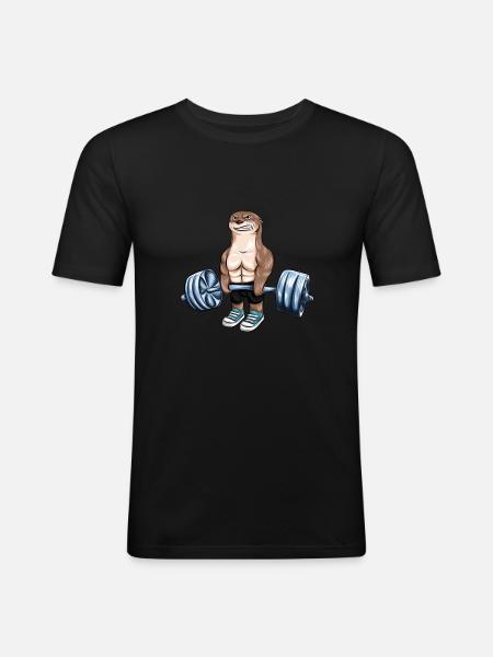 Otter Weight Lifting Gift Gym Fitness Men - Men's Slim Fit T-Shirt - black