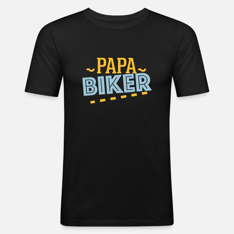 Papa Biker - - Männer Slim Fit T-Shirt - Schwarz