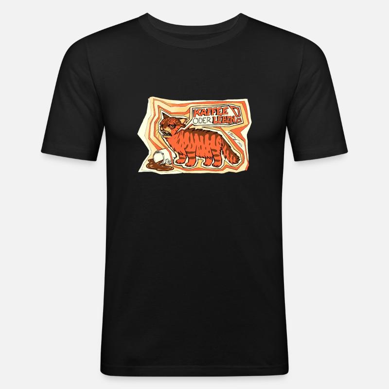 Kaffee oder Leben - Männer Slim Fit T-Shirt - Schwarz