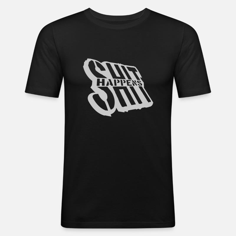 Witz Shit happens Humor - Männer Slim Fit T-Shirt - Schwarz