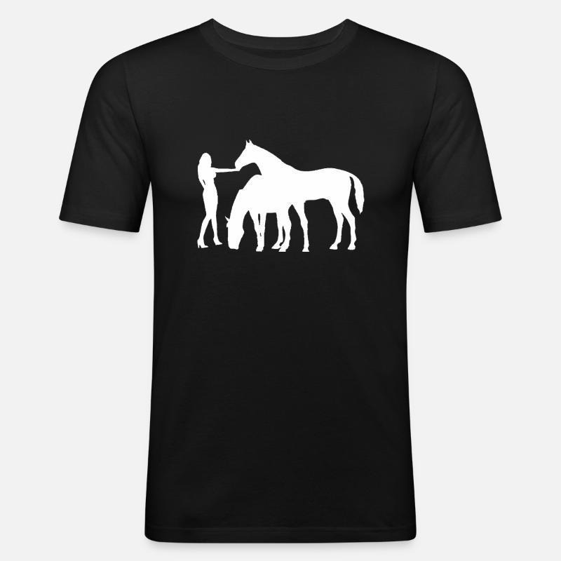 Pferde - Männer Slim Fit T-Shirt - Schwarz