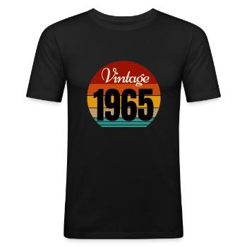 Jahrgang 1965 - Männer Slim Fit T-Shirt - Schwarz - Vorne - Nik (191cm)
