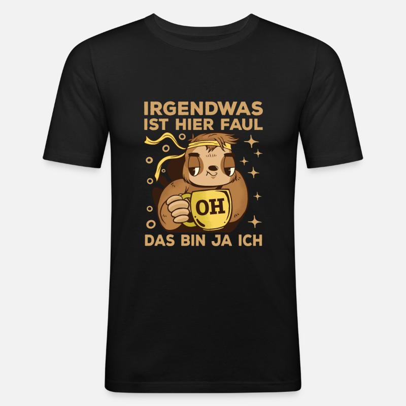 Faultier Kaffee - Männer Slim Fit T-Shirt - Schwarz