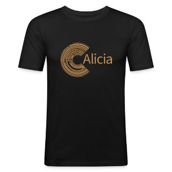 Für Alicia - Männer Slim Fit T-Shirt - Schwarz - Vorne - Nik (191cm)
