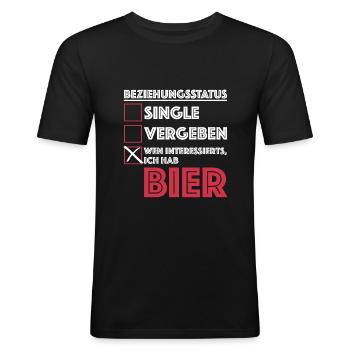 Beziehungsstatus, wen interessierts ich hab Bier - Männer Slim Fit T-Shirt - Schwarz - Vorne - Nik (191cm)