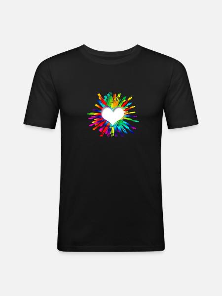 Herz Regenbogen - Männer Slim Fit T-Shirt - Schwarz