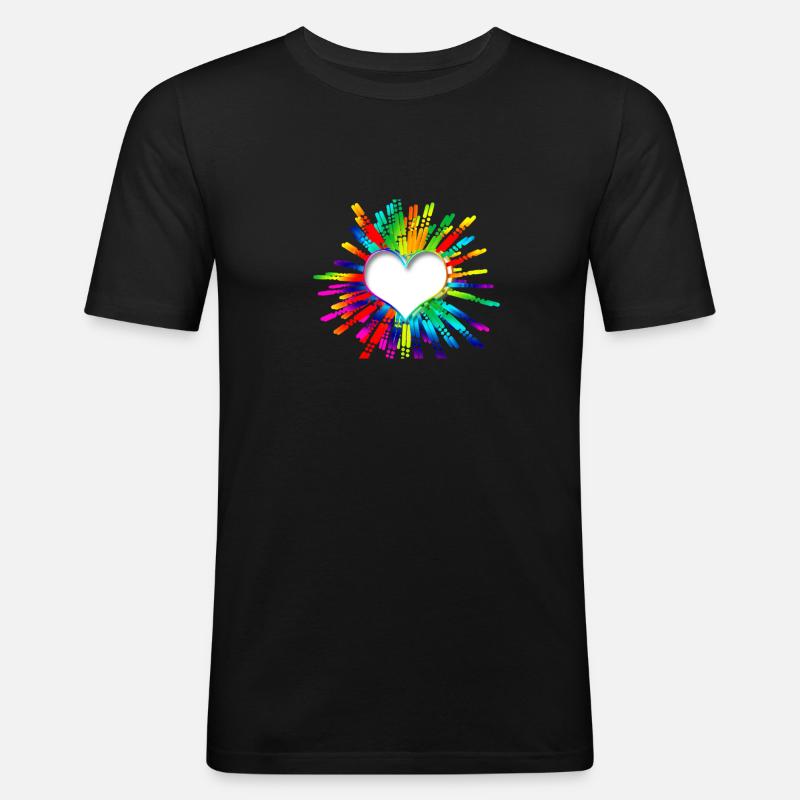 Herz Regenbogen - Männer Slim Fit T-Shirt - Schwarz