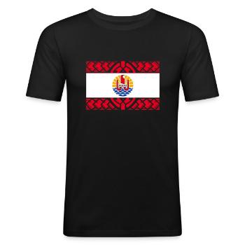 Drapeau Tahiti2 - T-shirt près du corps Homme - noir - Devant - Nik (191cm)