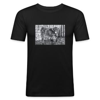 Bovins Highland - T-shirt près du corps Homme - noir - Devant - Nik (191cm)