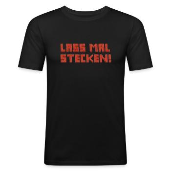 Bügelperlen Motiv "Lass mal stecken" - Männer Slim Fit T-Shirt - Schwarz - Vorne - Nik (191cm)