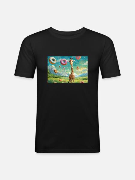 Giraffe im Schlaraffenland - Männer Slim Fit T-Shirt - Schwarz