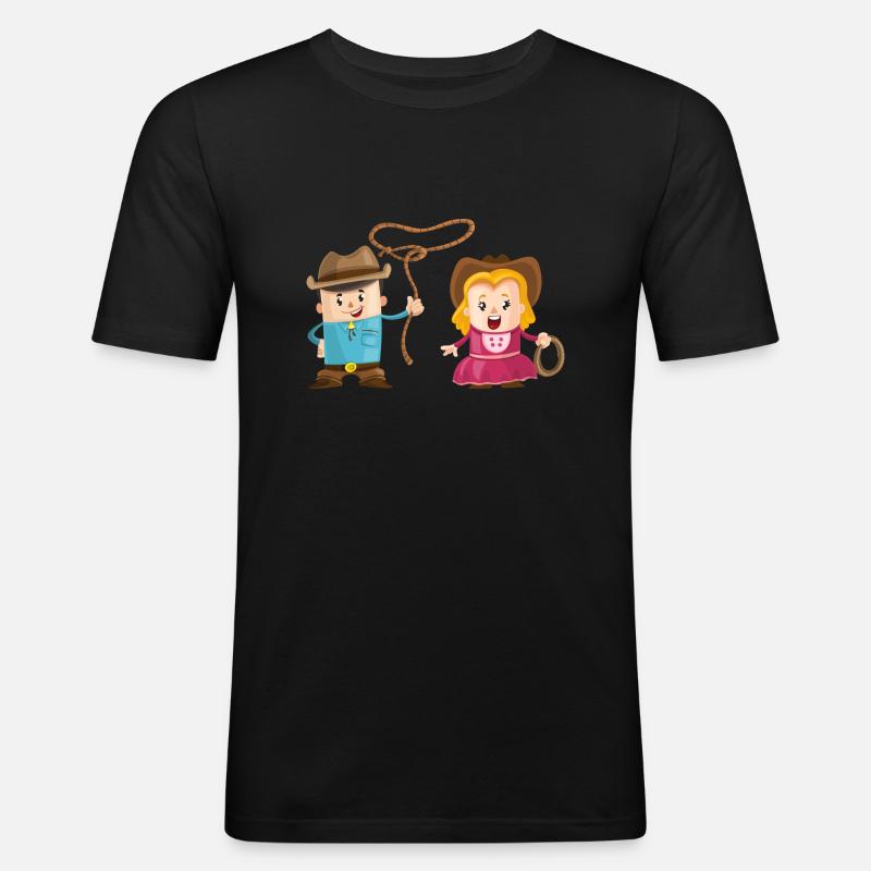 Cowboy mit Mädchen - Männer Slim Fit T-Shirt - Schwarz